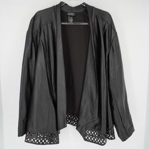 Catherines Black Label Faux Leather Open Front Jacket Cardigan Size 4X Black